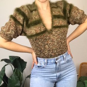 Vintage Handmade Knit Angora V-neck Sweater